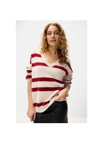 Lascana, Streifenpullover &raquo;Amira&laquo; aus kuschelweichem Strick, V-Ausschnitt, Streifenoptik, modisch, sand-bordeaux, 36/38, Streifenpullover