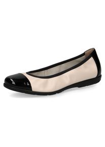 Caprice , Ballerina Loafer, Slipper, Festtags Schuh mit Lack-Details , creme-schwarz , 38 , 38 , Ballerina mit komfortablem Elastikeinfass