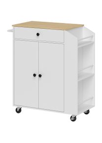 HOMCOM Rolling Kitchen Island with 3-Tier Spice Rack, Kitchen Storage Cart with Drawer and Towel Rack, White | Aosom Ireland