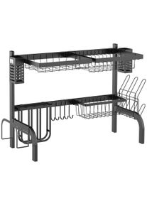 HOMCOM Over Sink Dish Rack, 2 Tier 65cm Steel Dish Rack with Anti-slip feet for Kitchen Counter, Space Saving Dish Drying Rack, Black | Aosom Ireland