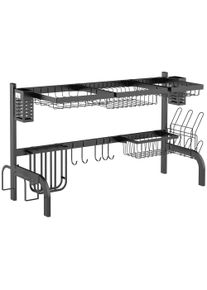 HOMCOM 100cm Over The Sink Dish Drainer Rack, 2 Tier Dish Rack for Kitchen Counter, Space Saving Dish Drying Rack, Black | Aosom Ireland