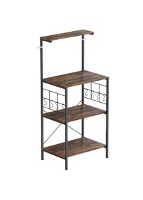 HOMCOM Kitchen rack, 4-tier design, worktop, 8 hooks, metal pipes, Brown+Black | Aosom Ireland