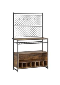 HOMCOM Kitchen rack with work surface, metal grid panels, 5 hooks, kitchen cabinet for spices, pots, pans, brown | Aosom Ireland