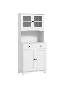 HOMCOM Freestanding Kitchen Cabinet with Worktop for Microwave, Coffee Machine, Cabinets with Glass Doors, White | Aosom Ireland