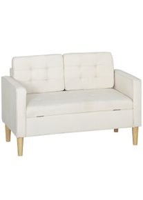 HOMCOM 2-Seater Storage Sofa, Button-Tufted Velvet-Look Upholstery & Rubberwood Legs — 46.1 in x 24.4 in x 30.7 in, Cream | Aosom Ireland