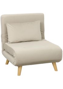 HOMCOM Folding armchair with bed function, foldable recliner in velvet look, adjustable backrest, up to 120 kg load, Beige | Aosom Ireland