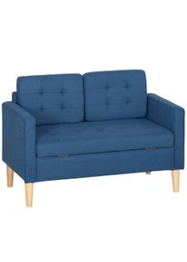 HOMCOM 2-Seater Storage Sofa with Button Tufting, Velvet-Look Upholstery & Solid Wood Legs — Blue, 117 x 62 x 78 cm (46 x 24 x 31 in) | Aosom Ireland