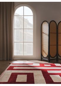 benuta Finest Käsin solmittu villamatto Maze Beige/punainen 160x230 cm Berberit,Trendin ilme
