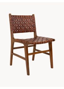 House Nordic Cadeiras de jantar em madeira de teca Perugia, conjunto de 2 Castanho Madeira, Madeira maciça, Couro L 53 x P 51 cm