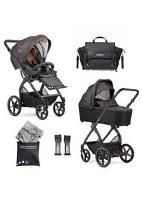 Gesslein Kinderwagenset , Braun, Cognac , Textil , 57x129x100 cm , EN 1888, UV 50+, Made in Germany , Reflektorstreifen, Feststellbremse, Federung, kugelgelagerte Räder, für Babyschale geeignet, Griff in Lederoptik,5-Punkt-Gurt, Gurtschoner, Schutzbügel abnehmbar, Verdeck abnehmbar, Sichtfenster, Sitz umsetzbar,Matratze, zusammenklappbar, Bezug abnehmbar und waschbar , Baby On Tour, Kinderwagen, K