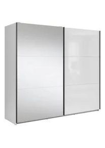 Mid.you Schwebetürenschrank , Klar, Weiß Hochglanz , Metall , 6 Fächer , 220x195.5x60 cm , FSC Mix , Schrankfront mit Spiegel , Schlafzimmer, Komplette Schlafzimmer und Serien, Schlafzimmerserien