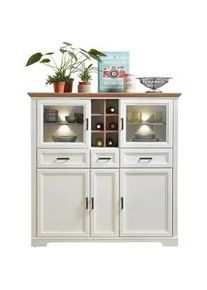 Livetastic Highboard , Weiß, Eichefarben , Holzwerkstoff , 5 Fächer , 3 Schubladen , 143x150x42 cm , Made in Eu , Beimöbel erhältlich , Kleinmöbel, Kommoden, Highboards