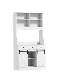 HOMCOM Küchenschrank, Hochschrank mit Arbeitsplatte, Buffetschrank mit Schiebtüren , Weiß , Holzwerkstoff , 40x180x93.5 cm , Küchen, Küchenmöbel, Buffetschränke
