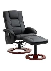 HOMCOM Massagesessel mit Hocker, Liegefunktion, Fernbedienung, bis 150 kg , Schwarz , Leder , 83x106x73 cm , Wohnzimmer, Sessel, Relaxsessel