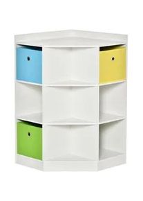 HOMCOM Kinderregal Eckregal mit 3 Aufbewahrungsboxen Kinderzimmer Spielzeugablage Weiß , Holzwerkstoff , Nachbildung , 9 Fächer , 57.4x94x57.4 cm , Babymöbel & Kindermöbel, Babyzimmer, Babyregale & Kinderregale