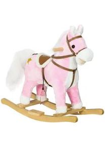 HOMCOM Schaukelpferd Baby Schaukeltier aus Plüsch, Baby Schaukelpferd mit Soundfunktion , Rosa , Holz , 26x62x68 cm , Spielzeug, Kinderspielzeug, Sonstiges Spielzeug