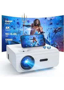Hopvision Mini Beamer WiFi Bluetooth Full HD 1080P 4K Heimkino mit Zoomfunktion (Full HD, 12000 lm), Beamer, Weiss
