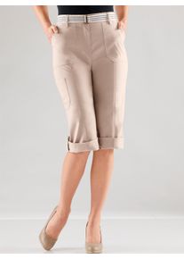 Dames Capribroek inclusief ceintuur in beige ,maat 19, WITT, 98% Katoen, 2% Elastan