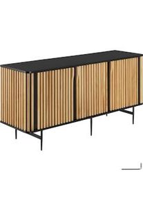 TecTake GmbH tectake Credenza Lineo, estetica a lamelle, 3 scomparti nero/marrone - 405895