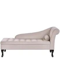 Beliani Chaiselongue Samtstoff hellbeige mit Bettkasten rechtsseitig Pessac , Beige, Schwarz , Textil , 145x71x62 cm , Wohnzimmer, Sessel, Relaxliegen