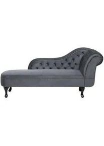Beliani Chaiselongue Samtstoff grau rechtsseitig Nimes , Dunkelbraun, Grau , Textil , 170x79x61 cm , Wohnzimmer, Sessel, Relaxliegen
