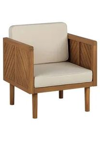 Beliani Gartensessel Akazienholz hellbraun Auflagen creme Baratti , Hellbraun, Beige , Holz , 65x76x65 cm , Gartenmöbel, Gartenstühle, Gartenstühle
