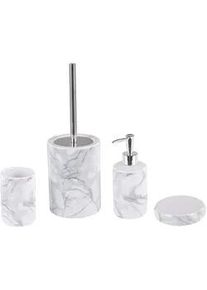 Beliani Badezimmer Set 4-teilig Keramik Marmoroptik Arauco , Weiß , 12x35x12 cm , Badaccessoires