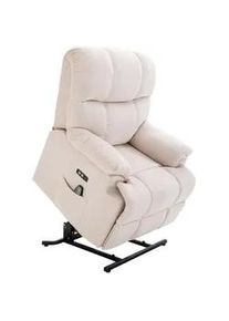 HOMCOM Sessel mit aufstehhilfe Relaxsessel Fernbedienung USB Kurzplüsch Creme , Weiß , Kunststoff , 95x105x83 cm , Wohnzimmer, Sessel, Polstersessel