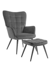 HOMCOM Ohrensessel, Relaxsessel , Dunkelgrau , Metall, Kunststoff , 77.5x98x73 cm , Wohnzimmer, Sessel, Relaxsessel