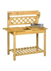 Outsunny Pflanztisch mit ausziehbarer Tischplatte, 2 Ablagefächern, 92 x 45 x 120 cm, Braun , Holz , 45x120x92 cm , Wohnzimmer, Wohnzimmertische, Blumenständer