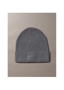 Calvin Klein, Herren, Strickm&uuml;tze &raquo;PATCH CHUNKY RIB COTTON BEANIE&laquo; mit Markenlogo, Iron Gate, Iron Gate, Strickm&uuml;tze von Calvin Klein