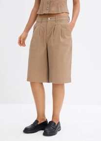 bonprix Femei Bermude lungi din amestec elastic de bumbac, maro, 50