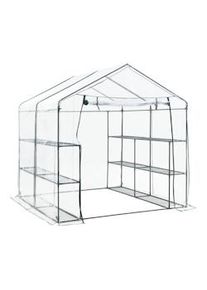 Helloshop26 - Serra da giardino in acciaio e PVC con ripiani integrati 200 x 200 x 220 cm 03_0008249