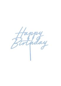 Akryl kagetopper 'Happy Birthday' tågeblå 16,5 cm