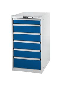 LISTA Banco de trabajo de sistema modular, armario inferior, altura 1000 mm, 6 cajones, azul genciana