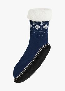 Haussocken mit angen&auml;hter Sohle und Teddyfutter, blau, Gr&ouml;&szlig;e 31-34, Frottee, bonprix