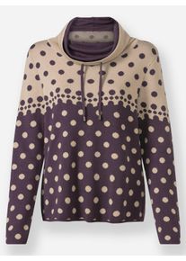Damen Jacquard-Pullover im Tupfenmuster in aubergine-beige-meliert ,Größe 38, WITT, 50% Baumwolle, 50% Polyacryl