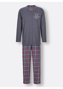 COMTE Herren Schlafanzug in anthrazit-rot-kariert ,Größe 44/46, Witt, 100% Baumwolle