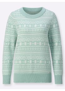 Damen Norwegerpullover aus Jacquard-Strick in kalkmint-ecru ,Größe 50, WITT, 70% Baumwolle, 30% Polyacryl
