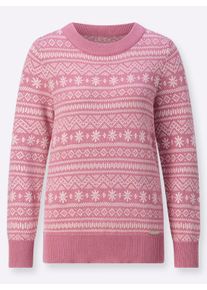 Damen Norwegerpullover aus Jacquard-Strick in altrosa-ecru ,Gr&ouml;&szlig;e 54, WITT, 70% Baumwolle, 30% Polyacryl