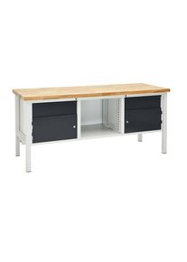 Werkbank, breedte 2000 mm, 2 laden 175 mm, 2 deuren 300 mm, lichtgrijs/antracietgrijs