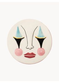 Anna + Nina Ručne maľovan&aacute; n&aacute;stenn&aacute; dekor&aacute;cia Pierrot Modr&aacute;, Ružov&aacute;, Svetloružov&aacute;, Červen&aacute;, Biela Keramika &Oslash; 11 cm