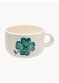 Anna + Nina Hand-Painted Mug Shamrock Green, White Ceramic, Earthenware Ø 14 x H 7 cm, 335 ml