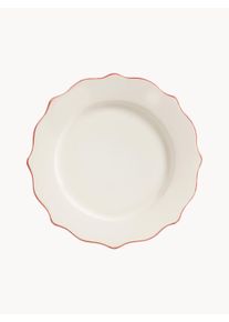 Anna + Nina Prato de jantar pintado à mão Scalloped Vermelho, Branco Cerâmica, Grés Ø 27 x Alt 4 cm