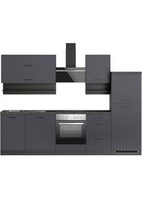 KOCHSTATION, K&uuml;chenzeile &raquo;KS-Frieda Breite 280 cm&laquo; wahlweise mit E-Ger&auml;ten, mit 38mm starker Arbeitsplatte, K&uuml;che: grau + Front: anthrazit + Korpus: 