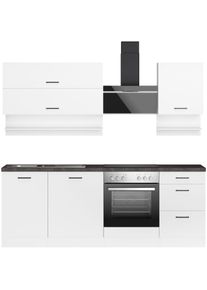 KOCHSTATION, K&uuml;chenzeile &raquo;KS-Frieda Breite 220 cm&laquo; wahlweise mit E-Ger&auml;ten, mit 38mm starker Arbeitsplatte, K&uuml;che: wei&szlig; + Front: wei&szlig; + Korpus: wei&szlig; +