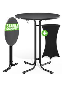 Casaria Mesa de bar gris 110x80cm + funda de mesa de bar negra Ø80cm