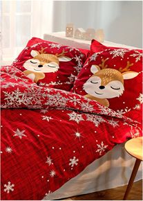 bonprix Lenjerie de pat cu reni, roşu, 2x 80/80 cm, 2x 135/200 cm