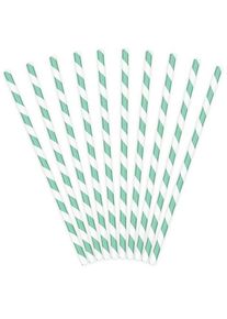partydeco 10 pailles en papier à rayures vert clair 19,5 cm