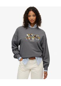 Superdry Damen Night Garden Sweatshirt mit Rundhalsausschnitt in Übergröße Dark Grey - Größe: 40